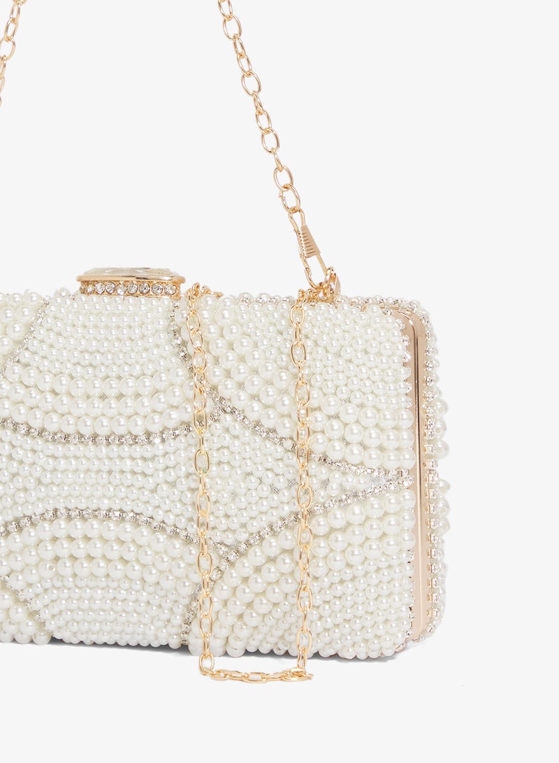 Khizana Pearl Detailed Embellished Gold Accent Clutch - Image 3